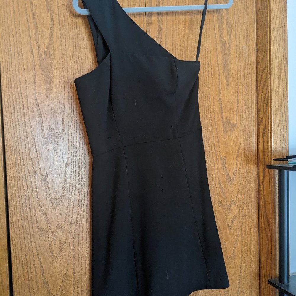 French Connection Black One Shoulder Black Fit and Flare Mini Dress